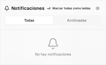 Campana de notificaciones abierta con las pestañas Todas y Archivadas y la opción Marcar todas como leídas
