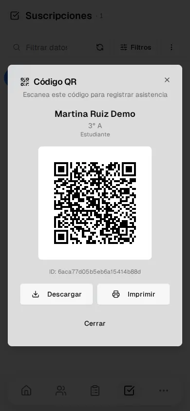 El código QR abierto en un celular