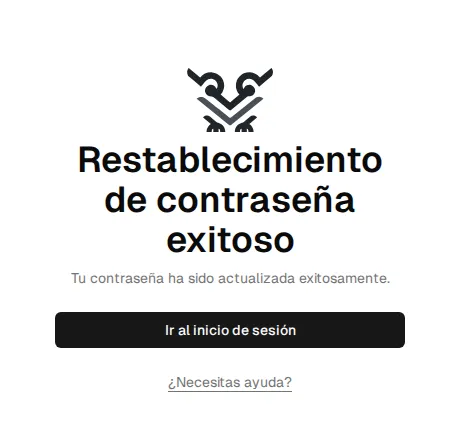 Confirmación «Tu contraseña ha sido actualizada exitosamente» con el botón Ir al inicio de sesión