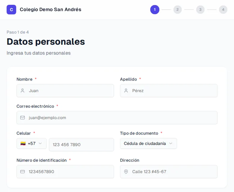 Primer paso del registro en línea: Datos personales